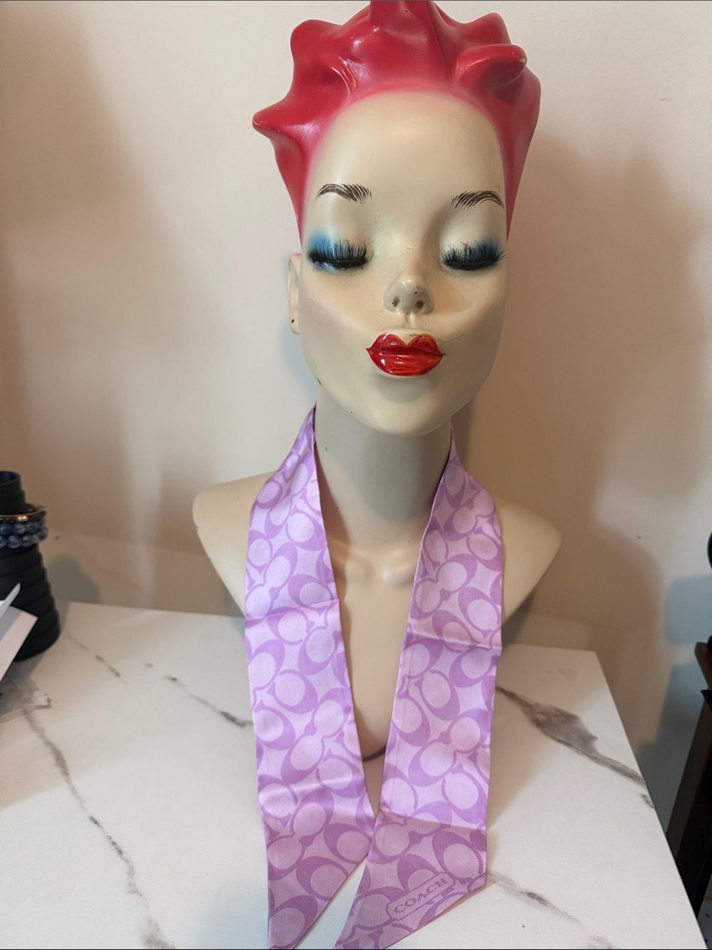 NWT Coach Lilac Signature Reversable Silk Scarf Tie